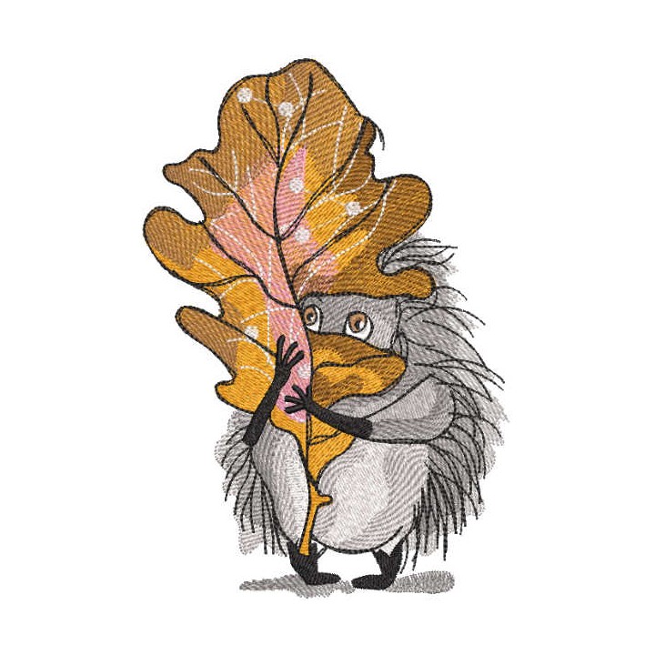 Hedgehog with an oak leaf embroidery design - Embroidery Design