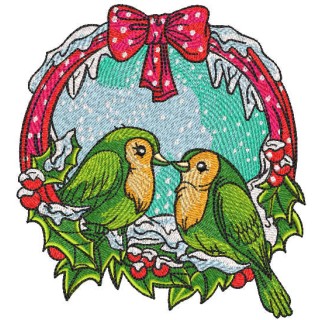 Christmas wreath with birds embroidery design - Embroidery Design