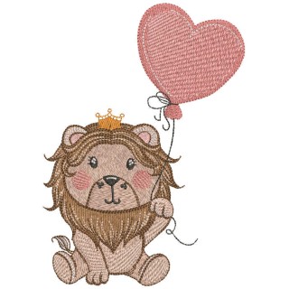 Lion king with heart balloon embroidery design - Embroidery Design