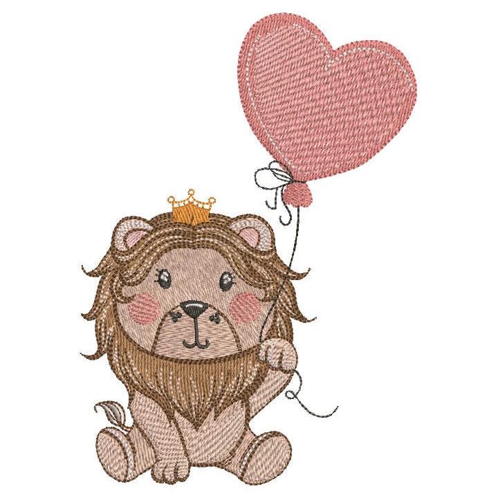 Lion king with heart balloon embroidery design - Embroidery Design