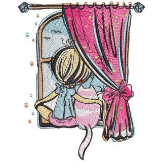 Evening with a cat embroidery design - Embroidery Design