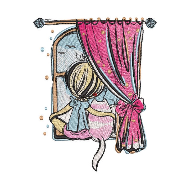 Evening with a cat embroidery design - Embroidery Design