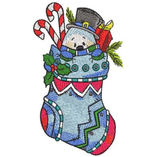 Snowman in a sock with candy canes embroidery design - Embroidery Design