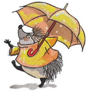 Hedgehog with umbrella under rain embroidery design - Embroidery Design
