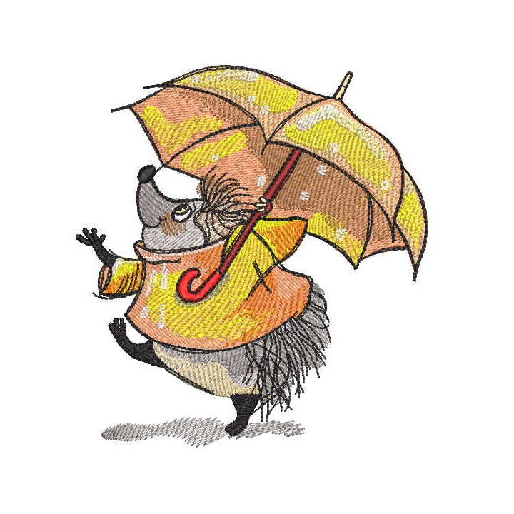 Hedgehog with umbrella under rain embroidery design - Embroidery Design