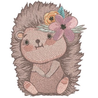 Funny hedgehog with flower wreath embroidery design - Embroidery Design