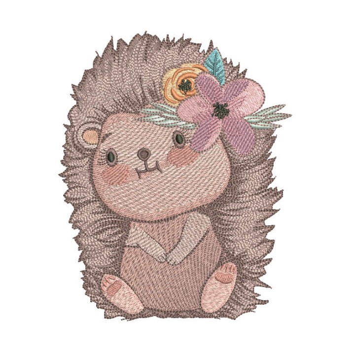 Funny hedgehog with flower wreath embroidery design - Embroidery Design