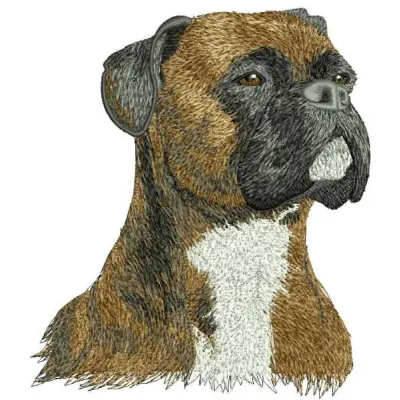 Boxer dog embroidery design showcasing a detailed stitched motif of a playful boxer dog.