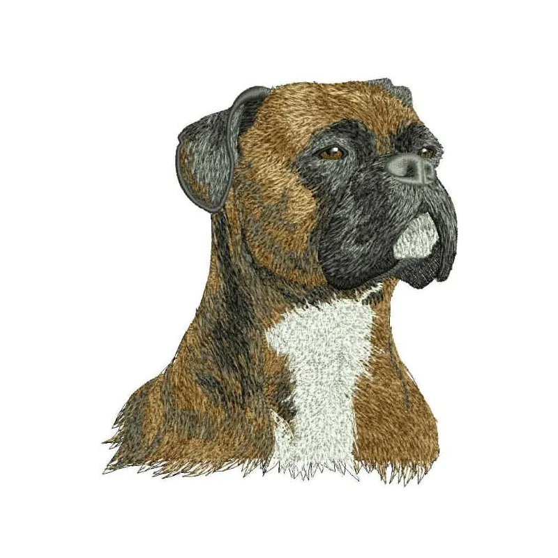 Boxer dog embroidery design showcasing a detailed stitched motif of a playful boxer dog.