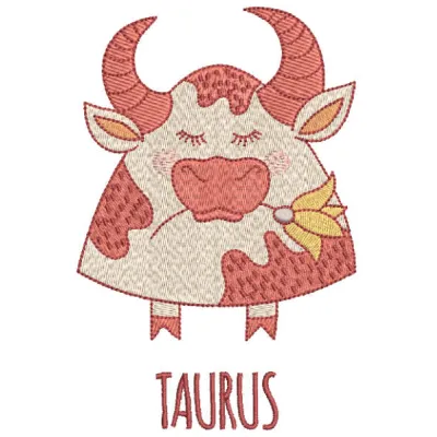 Taurus Zodiac sign embroidery design featuring intricate detailing, perfect for personalized gifts and creative projects.