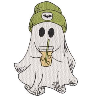 Baby Ghost with iced coffee embroidery design - Embroidery Design