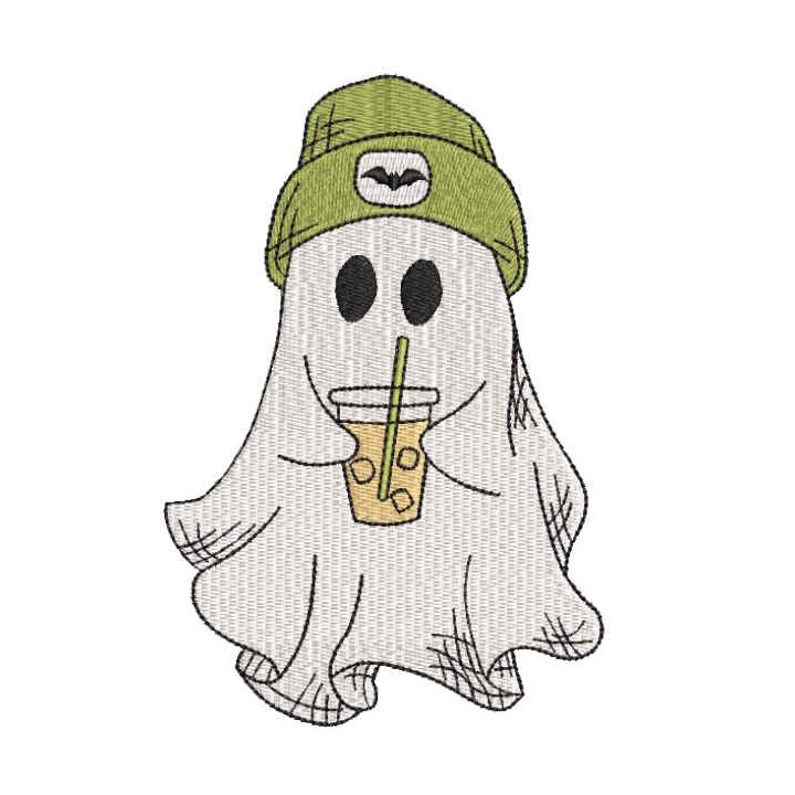 Baby Ghost with iced coffee embroidery design - Embroidery Design