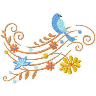 Bird on flower branch embroidery design - Embroidery Design