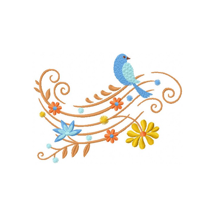Bird on flower branch embroidery design - Embroidery Design