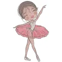 Pretty dancing ballerina embroidery design showcasing a graceful ballerina in mid-pose, ideal for dance-themed projects.