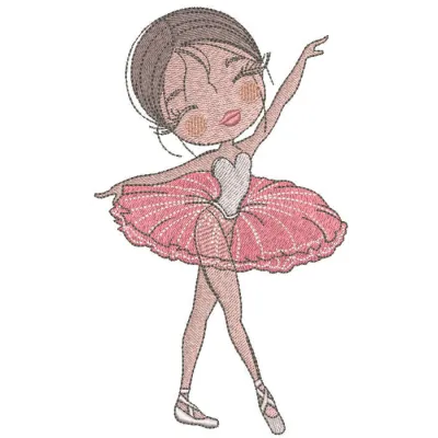 Pretty dancing ballerina embroidery design showcasing a graceful ballerina in mid-pose, ideal for dance-themed projects.