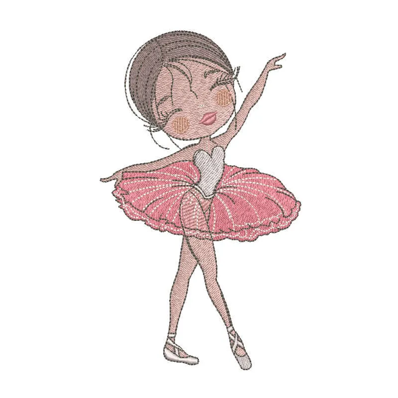 Pretty dancing ballerina embroidery design showcasing a graceful ballerina in mid-pose, ideal for dance-themed projects.