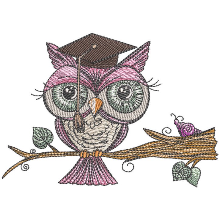 Owl college graduate embroidery design - Embroidery Design