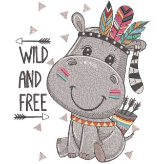 Hippo wild and free embroidery design - Embroidery Design