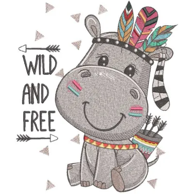 Preview of the Hippo Wild and Free embroidery design, showcasing a whimsical hippo motif for creative stitching.