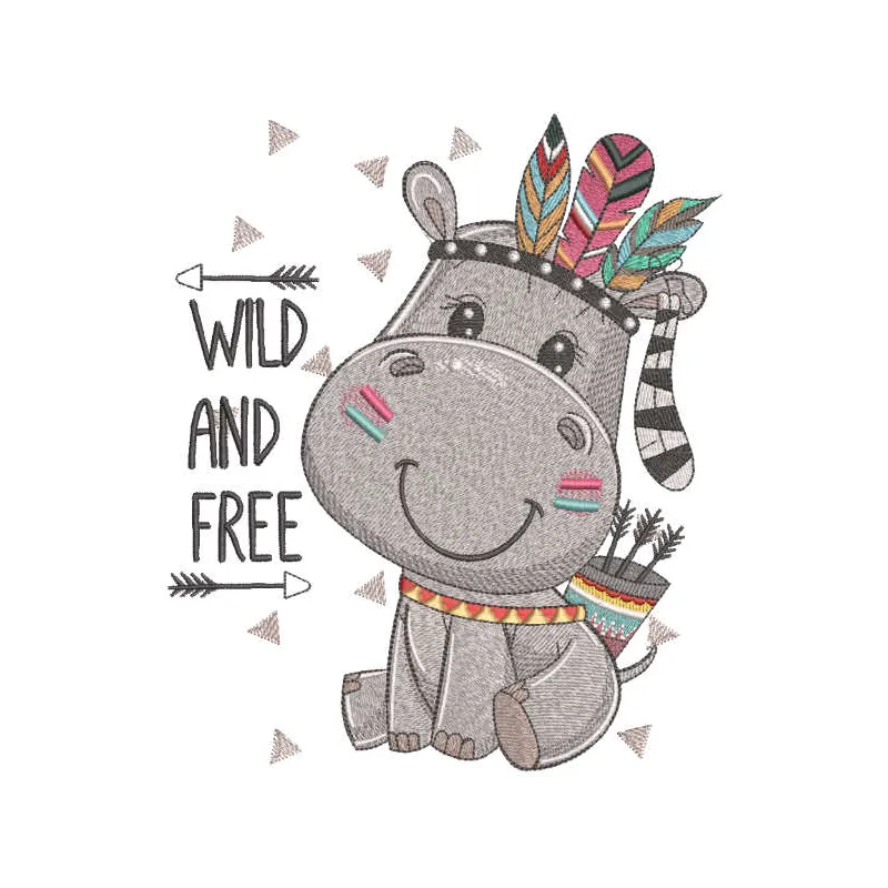 Preview of the Hippo Wild and Free embroidery design, showcasing a whimsical hippo motif for creative stitching.