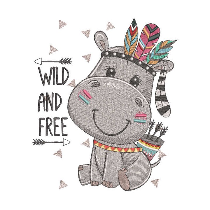 Hippo wild and free embroidery design - Embroidery Design