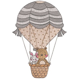 Toys are flying in a balloon embroidery design - Embroidery Design