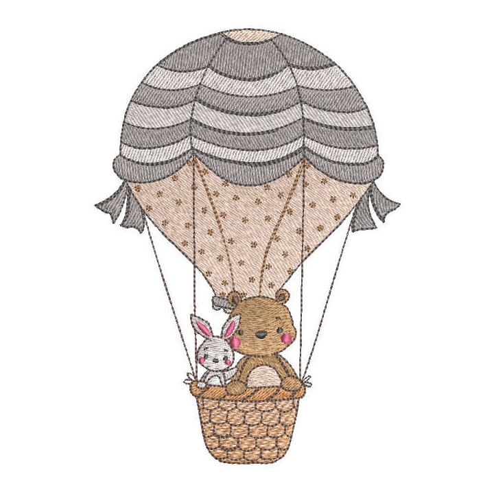 Toys are flying in a balloon embroidery design - Embroidery Design