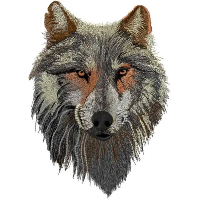 Wolf predator muzzle embroidery design showcasing intricate detailing, ideal for creating unique stitched motifs.