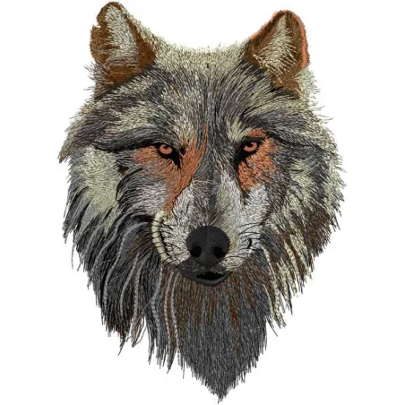 Wolf predator muzzle embroidery design showcasing intricate detailing, ideal for creating unique stitched motifs.