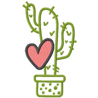 Loving cactus in pot embroidery design - Embroidery Design