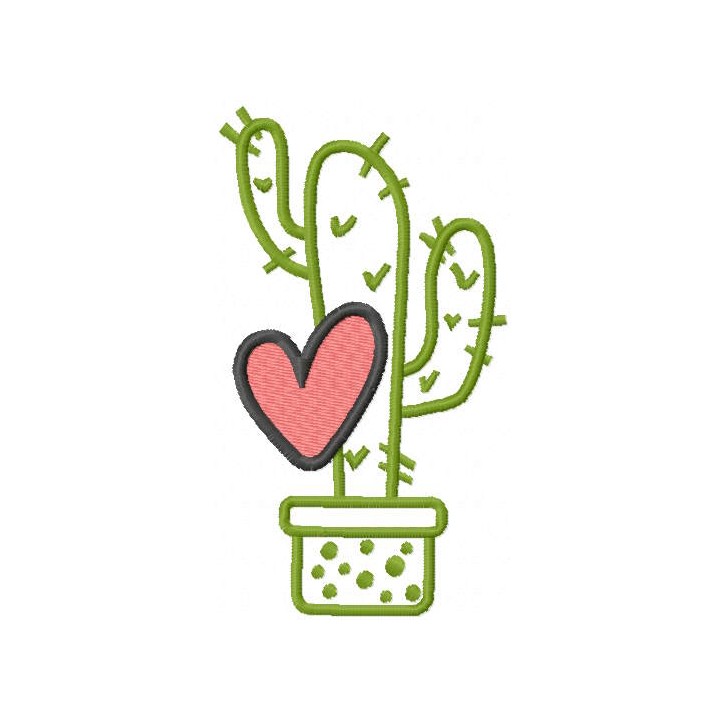 Loving cactus in pot embroidery design - Embroidery Design