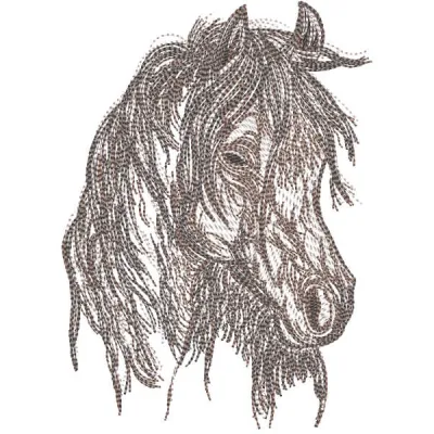 Embroidery design preview of a horse head pencil sketch, showcasing intricate stitching patterns for creative projects.