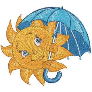 Smiling sun with umbrella embroidery design - Embroidery Design