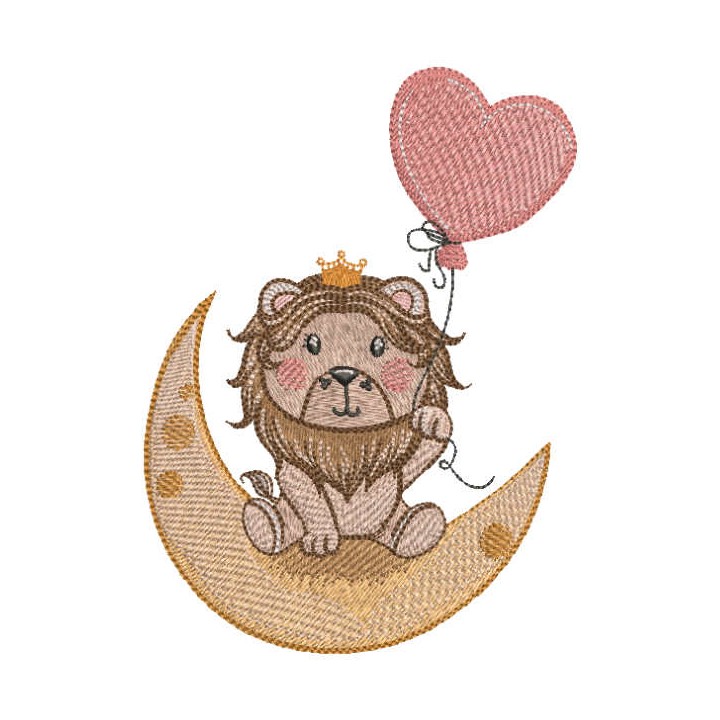Lion king on a crescent moon with balloon embroidery design - Embroidery Design