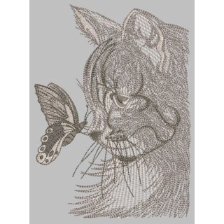 Summer meeting cat and butterfly embroidery design - Embroidery Design