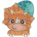 Triceratops pocket variant embroidery design showcasing a playful dinosaur motif for apparel and accessories.