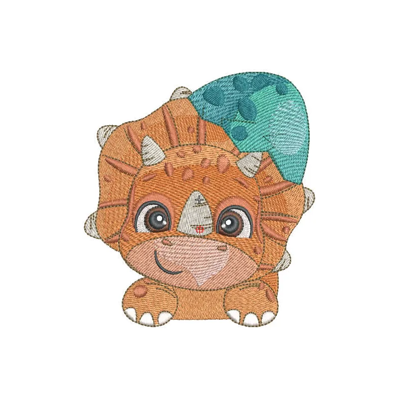 Triceratops pocket variant embroidery design showcasing a playful dinosaur motif for apparel and accessories.