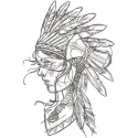 Embroidery design featuring a young Indian girl adorned with a traditional warbonnet, showcasing cultural artistry.