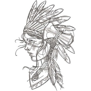 Young Indian girl with warbonnet embroidery design - Embroidery Design