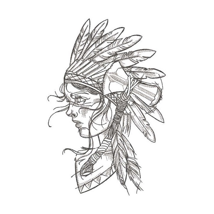Young Indian girl with warbonnet embroidery design - Embroidery Design