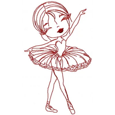 One color embroidery design of a graceful ballet dancer girl, ideal for stitching on apparel and accessories.