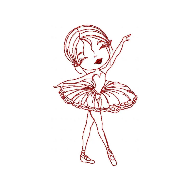 One color embroidery design of a graceful ballet dancer girl, ideal for stitching on apparel and accessories.