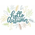 Preview of Hello Autumn Season decor embroidery design featuring leaves and pumpkins for fall embellishments.