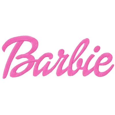 Barbie classic logo embroidery design preview featuring vibrant colors and iconic font for creative stitching projects.