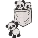 Panda family embroidery design featuring adorable pandas, perfect for stitching on t-shirts or baby onesies.