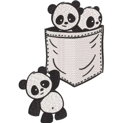 Panda family embroidery design featuring adorable pandas, perfect for stitching on t-shirts or baby onesies.