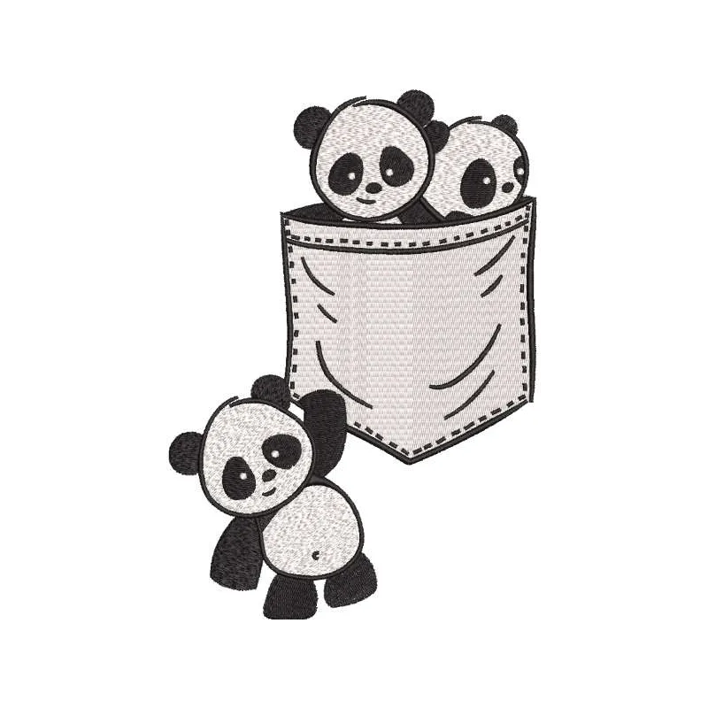 Panda family embroidery design featuring adorable pandas, perfect for stitching on t-shirts or baby onesies.