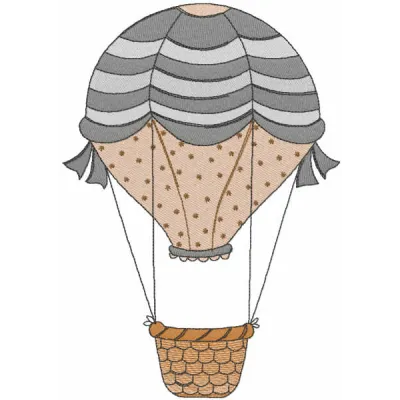 Vintage balloon embroidery design showcasing a whimsical aviation motif, perfect for t-shirts and tote bags.