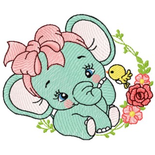 Baby elephant playing with chicken embroidery design - Embroidery Design